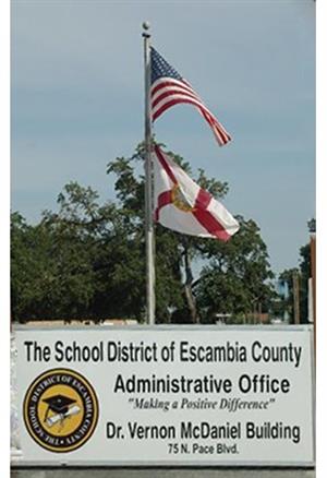 District Sign with US and State Flags