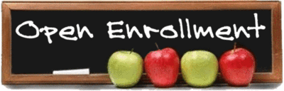 Open Enrollment written on a blackboard