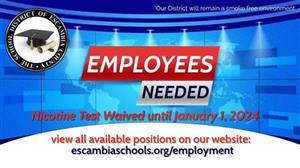 Employees Needed; Nicotine Test waived until January 1, 2024.