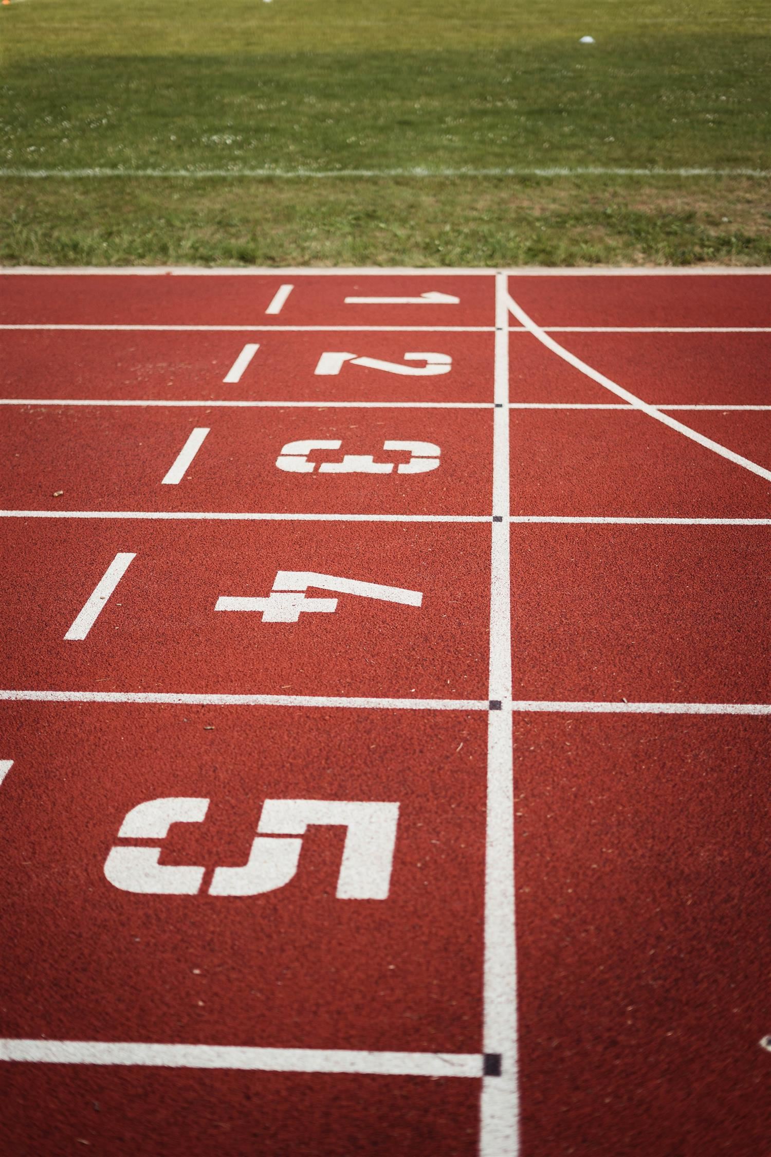 Photograph of a starting line on a  school track