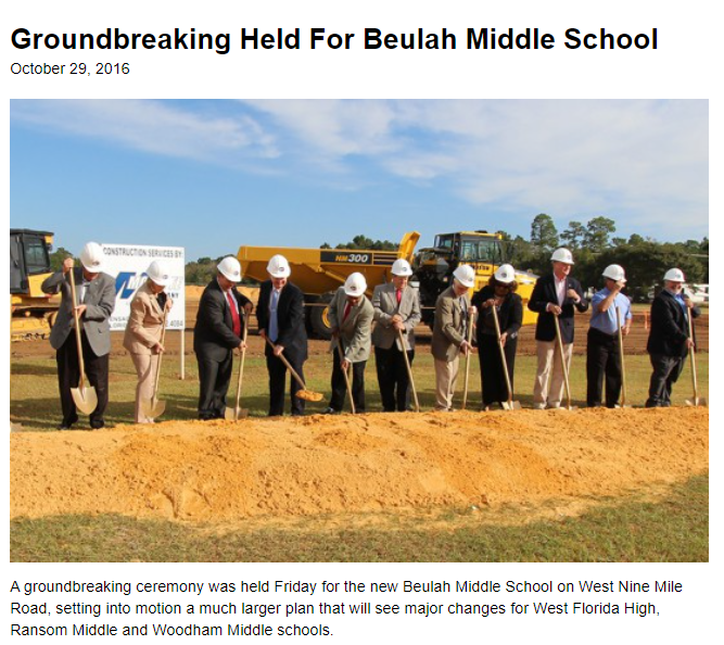 Local Officials breaking ground for construction of Beulah Middle School