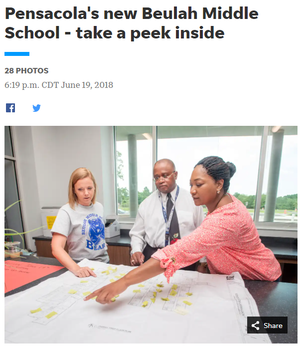 Pensacola News Journal photo story about the new Beulah Middle School