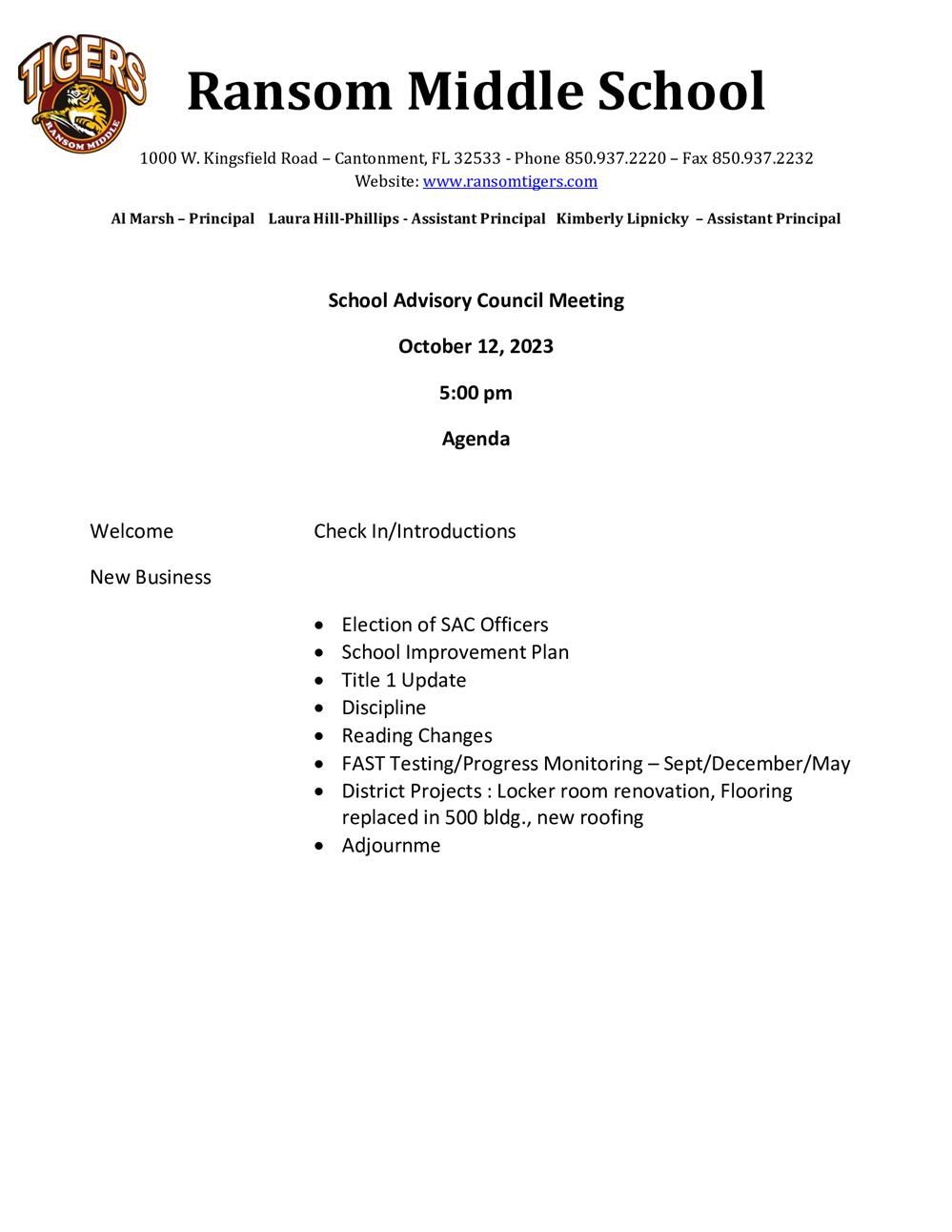 School Advisory Council Meeting