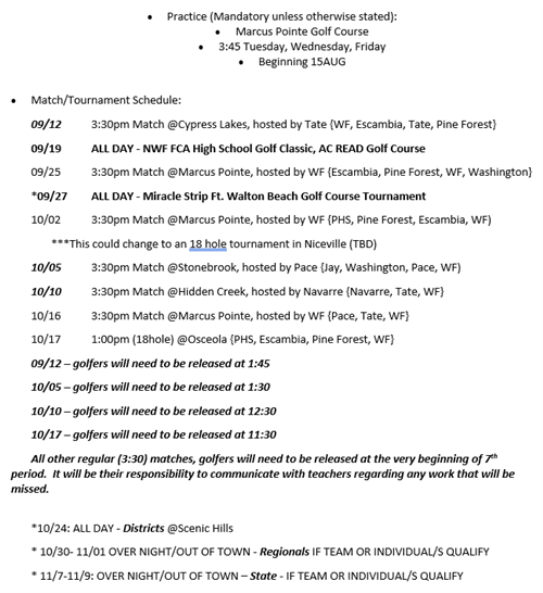 Girls Schedule