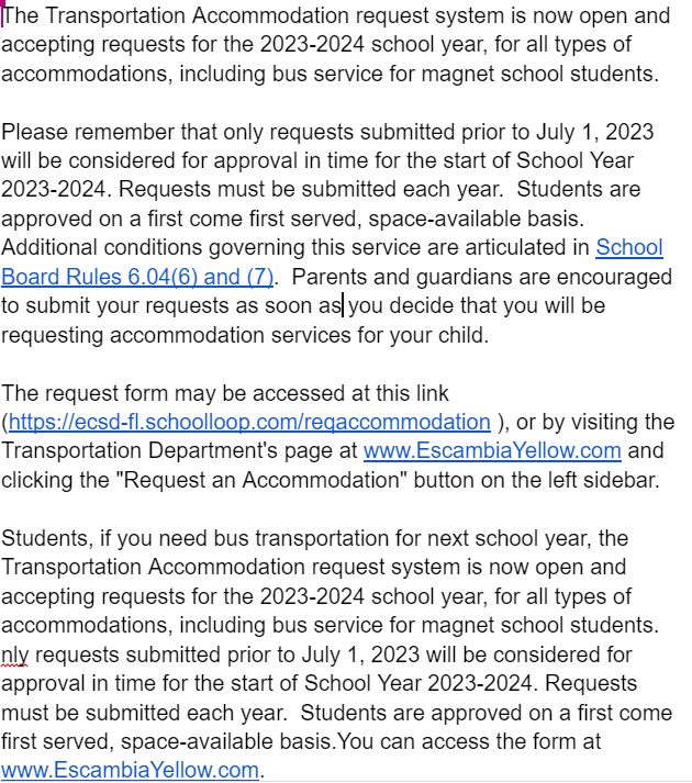Transportation Notice