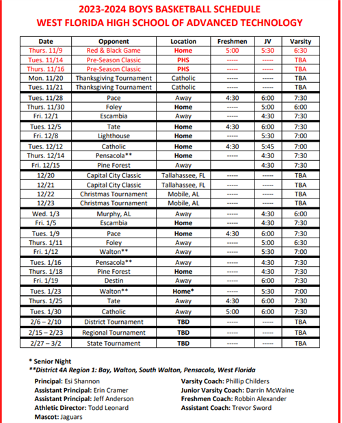 Boys Basketball schedule