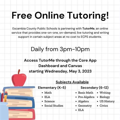 TutorMe through the CoreApp Dashboard has free tutoring