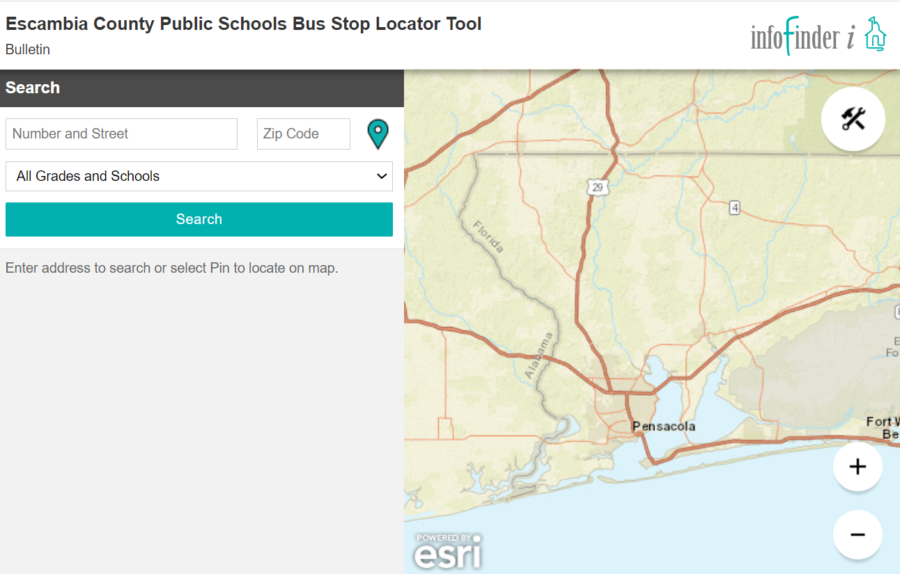 Screenshot of ECPS Bus Stop Locator Tool